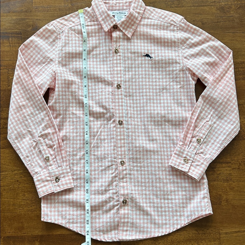 Tommy Bahama boys preppy Easter spring lite pink plaid dress shirt size Large​ - Picture 5 of 7